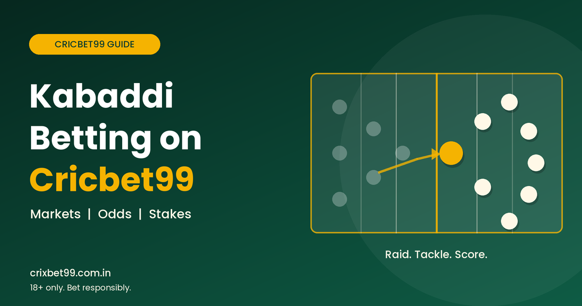 Kabaddi betting on Cricbet99 guide banner with kabaddi court and raider